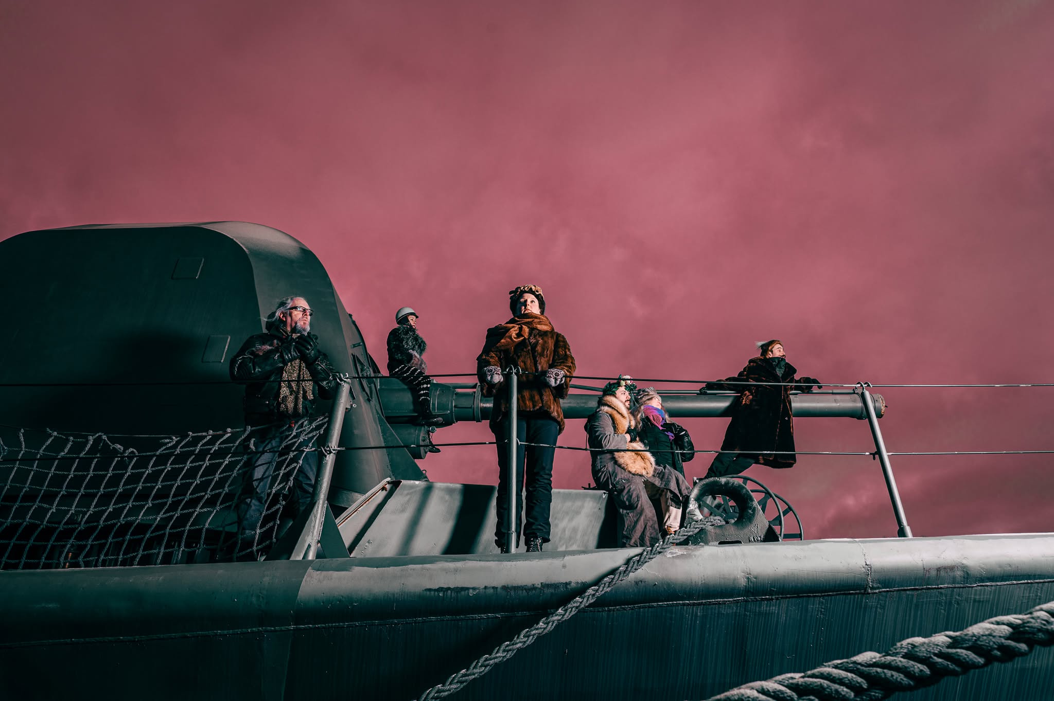 The Coronation of Poppea performed aboard a warship under a red sky